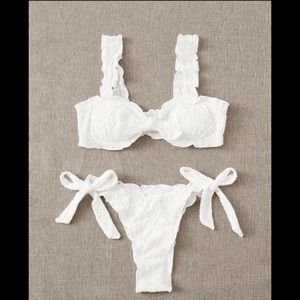 White ruffled bikini swimsuit set